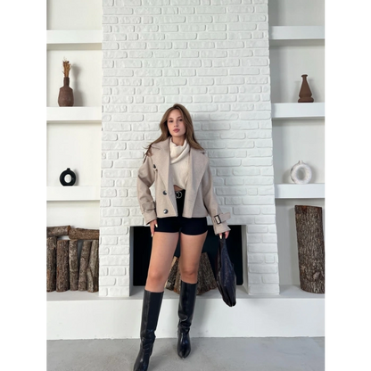 Kısa Street Luxe Kaşe Kaban Krem