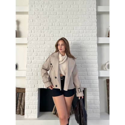 Kısa Street Luxe Kaşe Kaban Krem