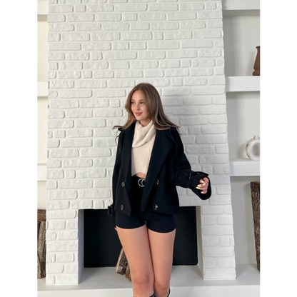 Kısa Street Luxe Kaşe Kaban Siyah