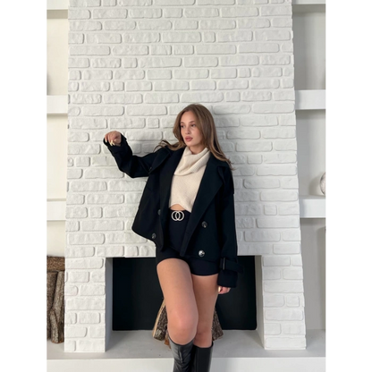 Kısa Street Luxe Kaşe Kaban Siyah