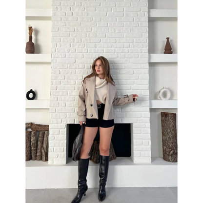 Kısa Street Luxe Kaşe Kaban Krem