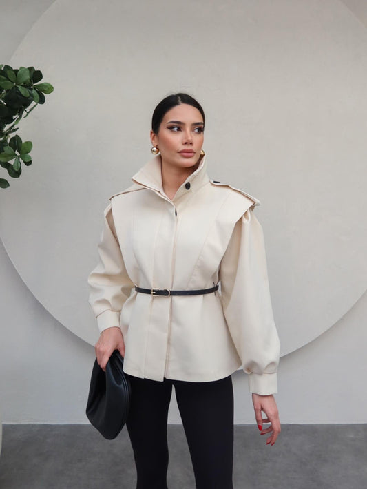 Siyah Kemerli Tasarım Ceket