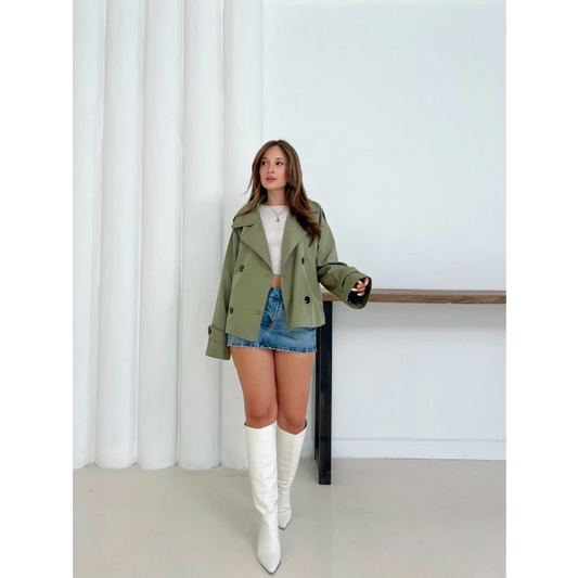 Kruvaze Yaka Cepli Bomber Ceket Haki