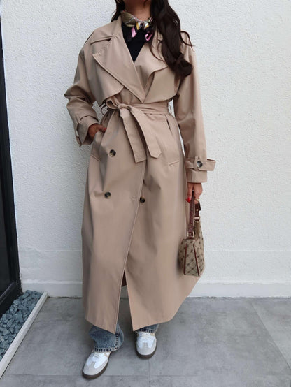 Kruvaze Yaka Kemerli Uzun Trench