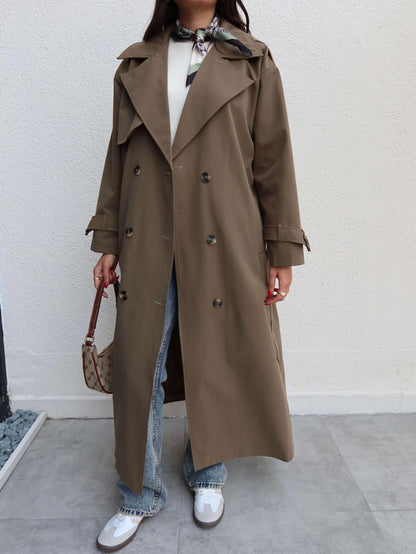 Kruvaze Yaka Kemerli Uzun Trench