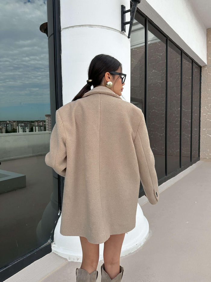 Kruvaze Yaka Kısa Kaşe Ceket