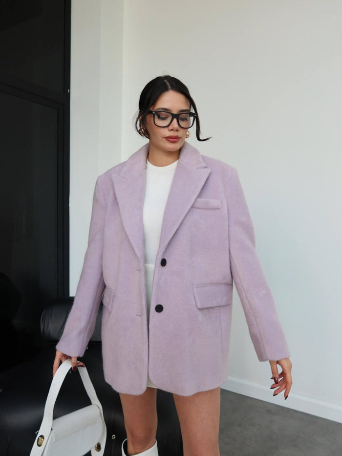 Kruvaze Yaka Kısa Kaşe Ceket