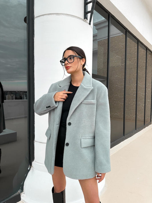 Kruvaze Yaka Kısa Kaşe Ceket