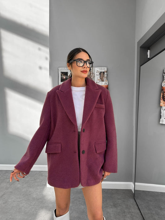 Kruvaze Yaka Kısa Kaşe Ceket