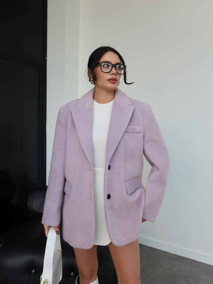 Kruvaze Yaka Kısa Kaşe Ceket