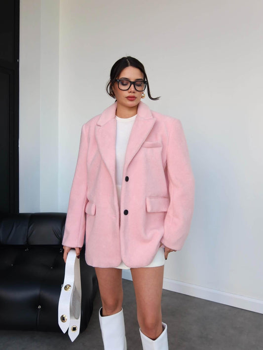 Kruvaze Yaka Kısa Kaşe Ceket