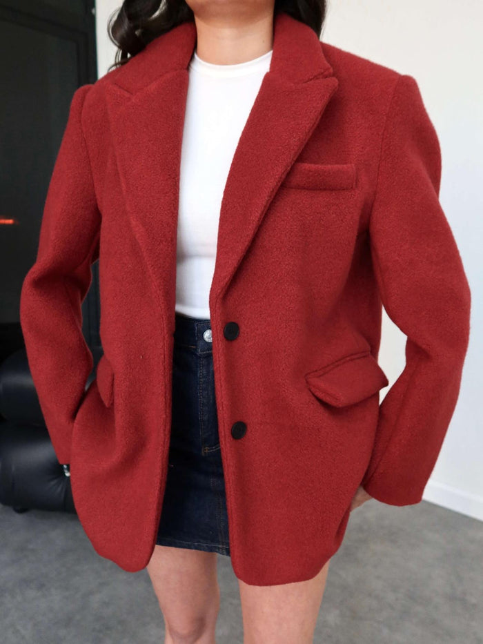 Kruvaze Yaka Kısa Kaşe Ceket