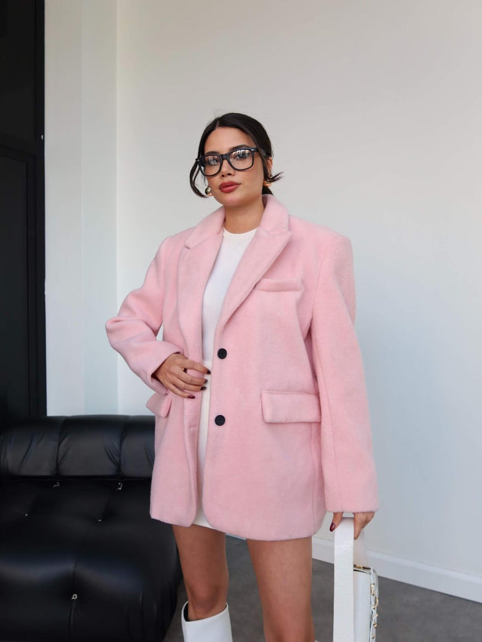 Kruvaze Yaka Kısa Kaşe Ceket