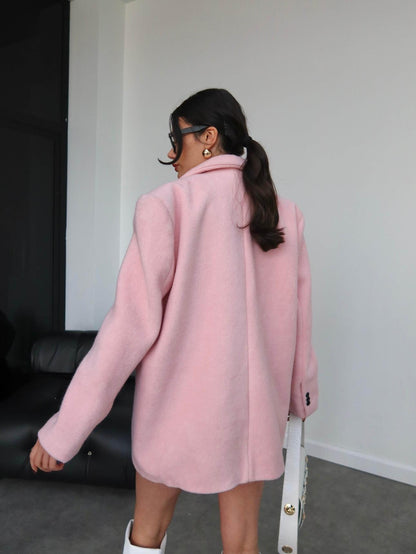 Kruvaze Yaka Kısa Kaşe Ceket