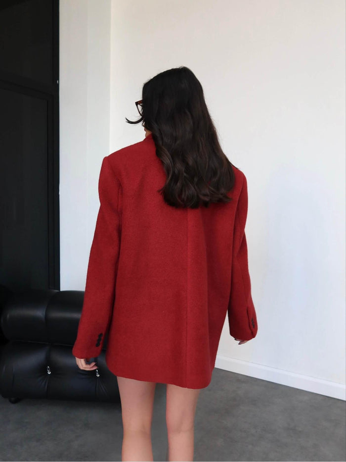 Kruvaze Yaka Kısa Kaşe Ceket