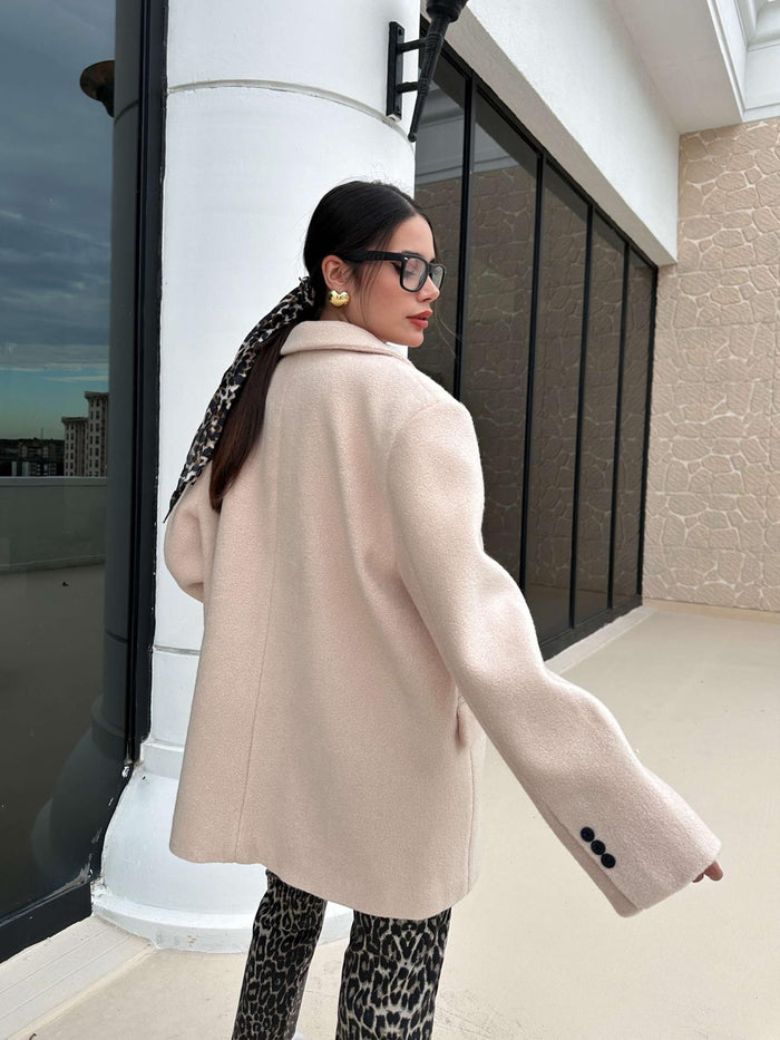 Kruvaze Yaka Kısa Kaşe Ceket