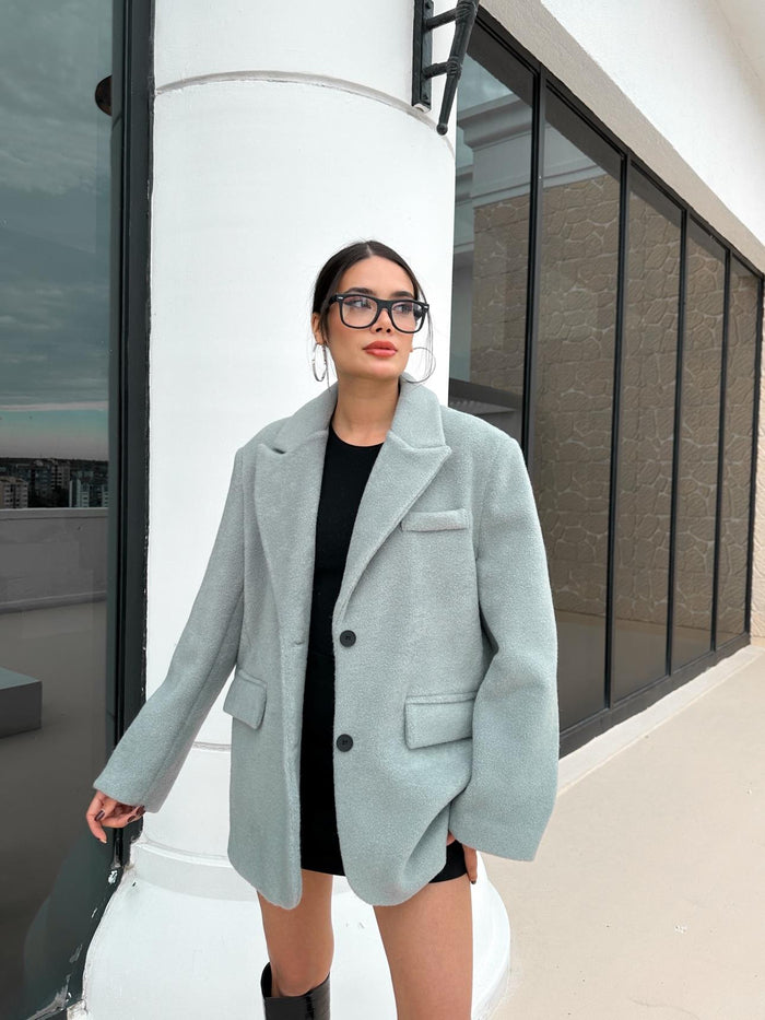 Kruvaze Yaka Kısa Kaşe Ceket