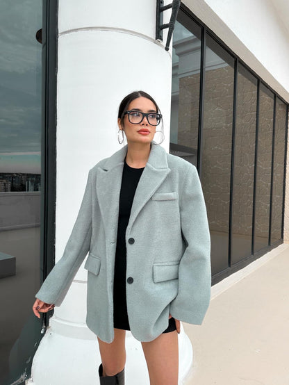 Kruvaze Yaka Kısa Kaşe Ceket