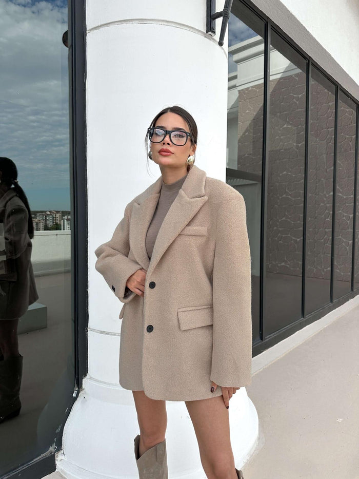 Kruvaze Yaka Kısa Kaşe Ceket