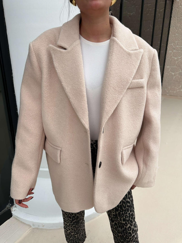 Kruvaze Yaka Kısa Kaşe Ceket