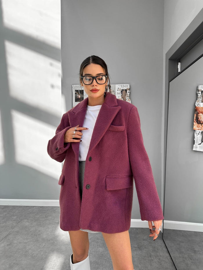 Kruvaze Yaka Kısa Kaşe Ceket