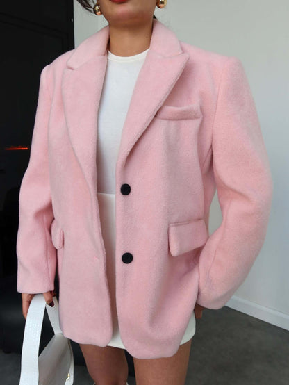 Kruvaze Yaka Kısa Kaşe Ceket