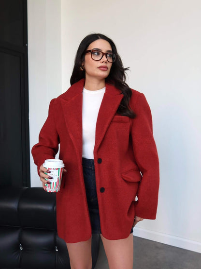 Kruvaze Yaka Kısa Kaşe Ceket