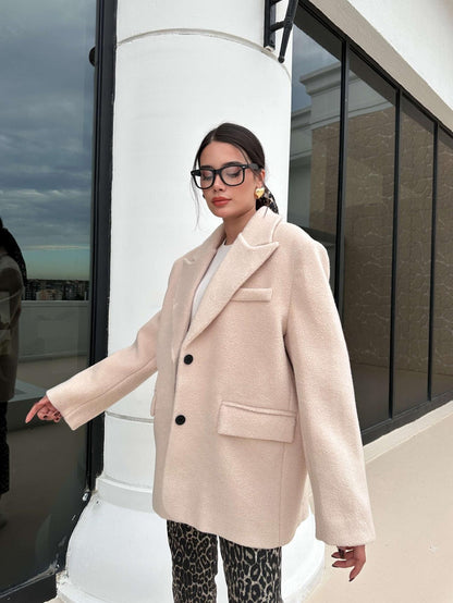 Kruvaze Yaka Kısa Kaşe Ceket