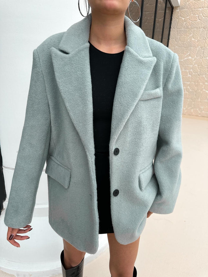 Kruvaze Yaka Kısa Kaşe Ceket