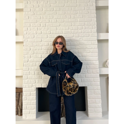 Kuşak Detaylı Denim Takım