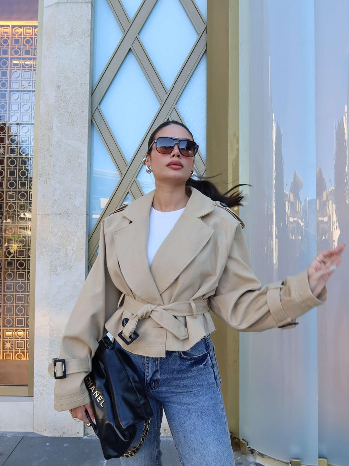 Kuşaklı Kısa Trench Bej