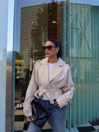 Kuşaklı Kısa Trench Taş Rengi