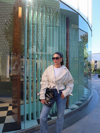 Kuşaklı Kısa Trench Taş Rengi