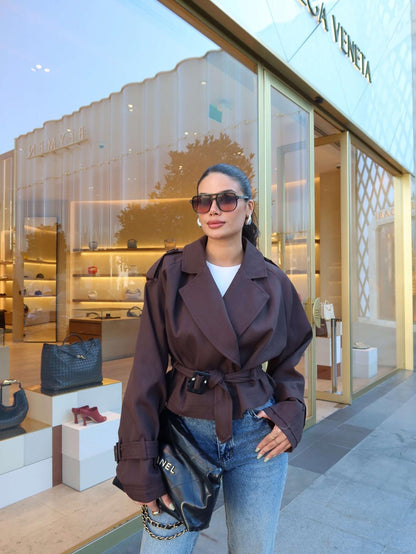 Kuşaklı Kısa Trench Acı Kahve