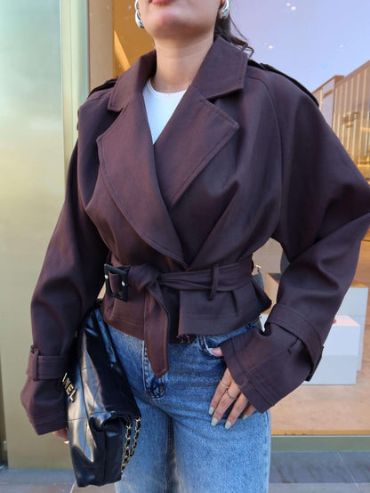 Kuşaklı Kısa Trench Acı Kahve