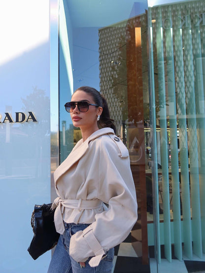 Kuşaklı Kısa Trench Taş Rengi