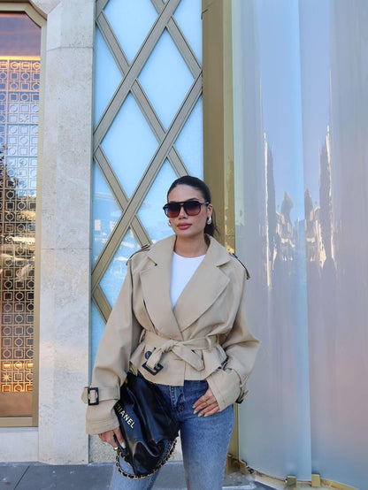 Kuşaklı Kısa Trench Bej