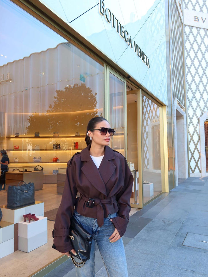 Kuşaklı Kısa Trench Acı Kahve