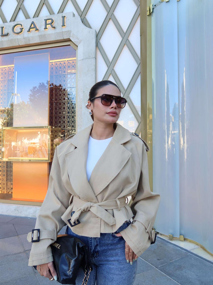 Kuşaklı Kısa Trench Bej