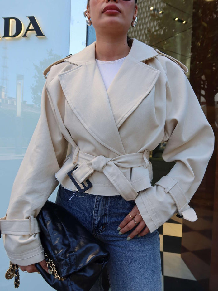 Kuşaklı Kısa Trench Taş Rengi