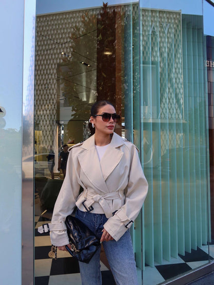 Kuşaklı Kısa Trench Taş Rengi