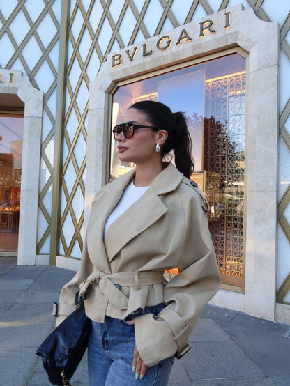 Kuşaklı Kısa Trench Bej