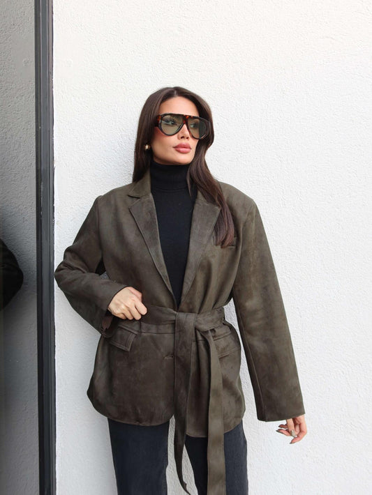 Kuşaklı Süet Ceket