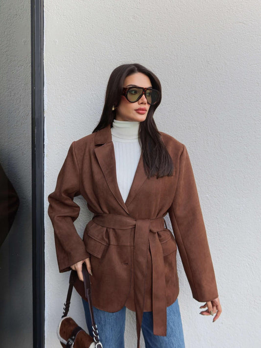 Kuşaklı Süet Ceket