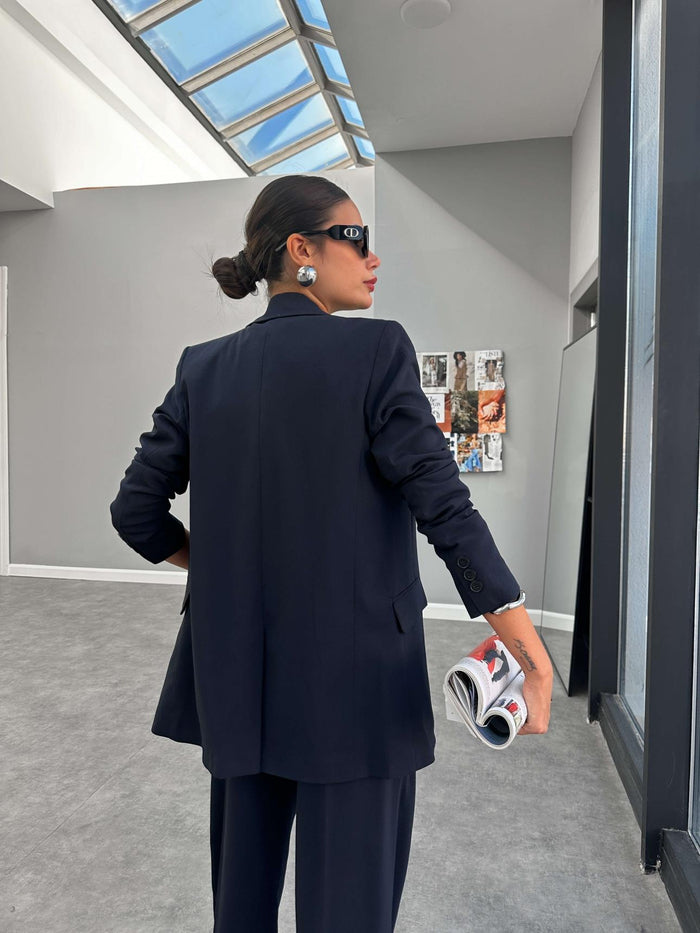 Lacivert Üçlü Yelekli Takım