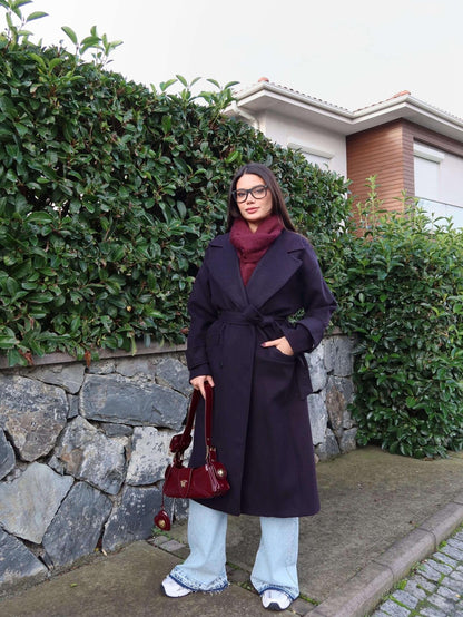 Lacivert Yün Karışımlı Premium Blend Kaban