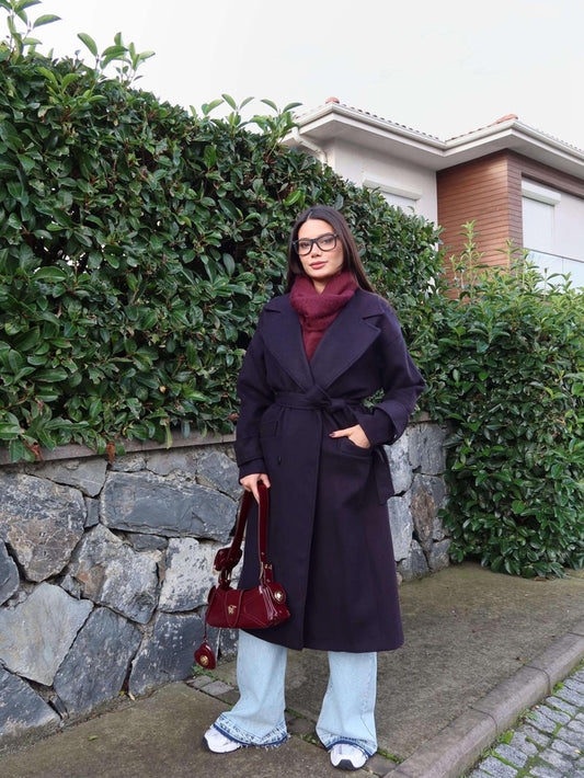 Lacivert Yün Karışımlı Premium Blend Kaban