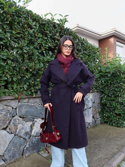 Lacivert Yün Karışımlı Premium Blend Kaban