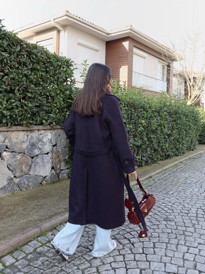 Lacivert Yün Karışımlı Premium Blend Kaban