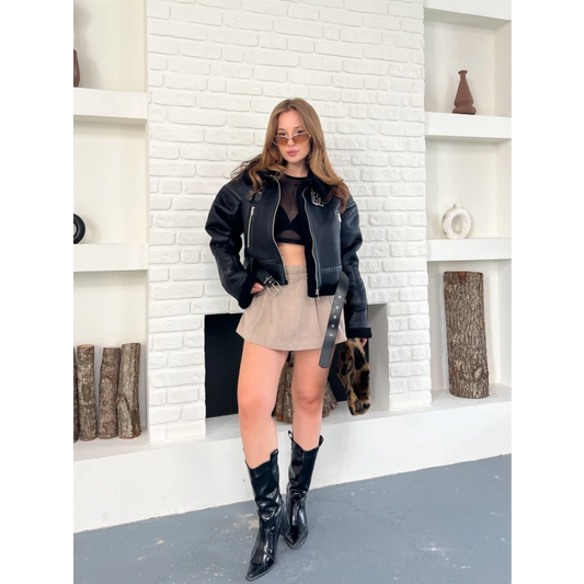 Lamine Kürklü Ceket Siyah